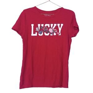 Lucky Brand Floral Embroidered Cotton T-Shirt - Size Medium